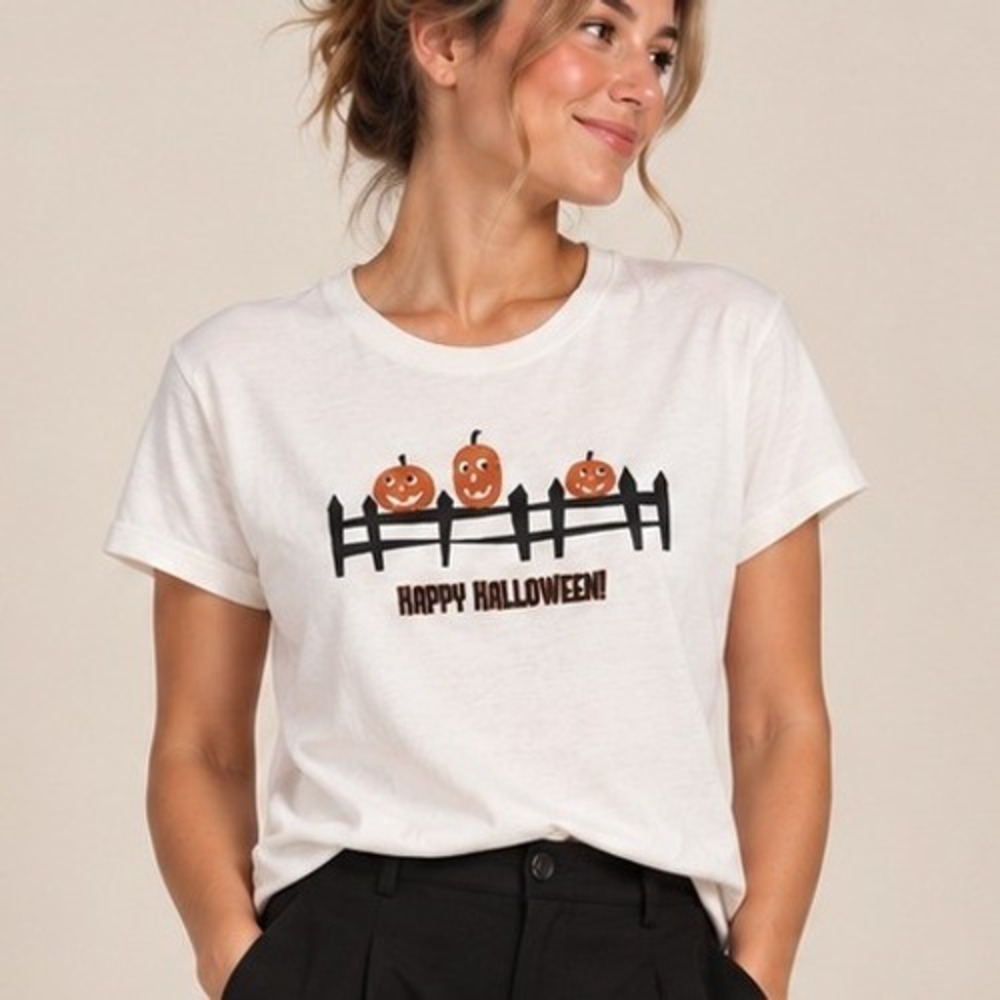Halloween White Graphic T-Shirt Glitter Pumpkins Small Vintage 90s Glitter